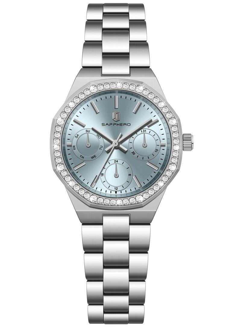 سافيرو ساعة نسائية، ساعة نسائية فاخرة، ساعة نسائية بسوار، ساعة صغيرة مقاومة للماء من الفولاذ المقاوم للصدأ حتى 3ATM - Image 2